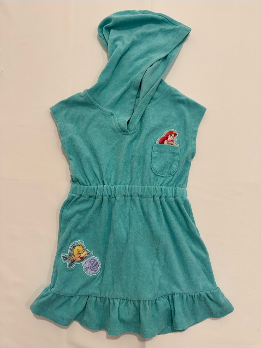 Disney Little Mermaid Ariel Girls Hooded Terry Cloth Swim Cover Up Dress 5T